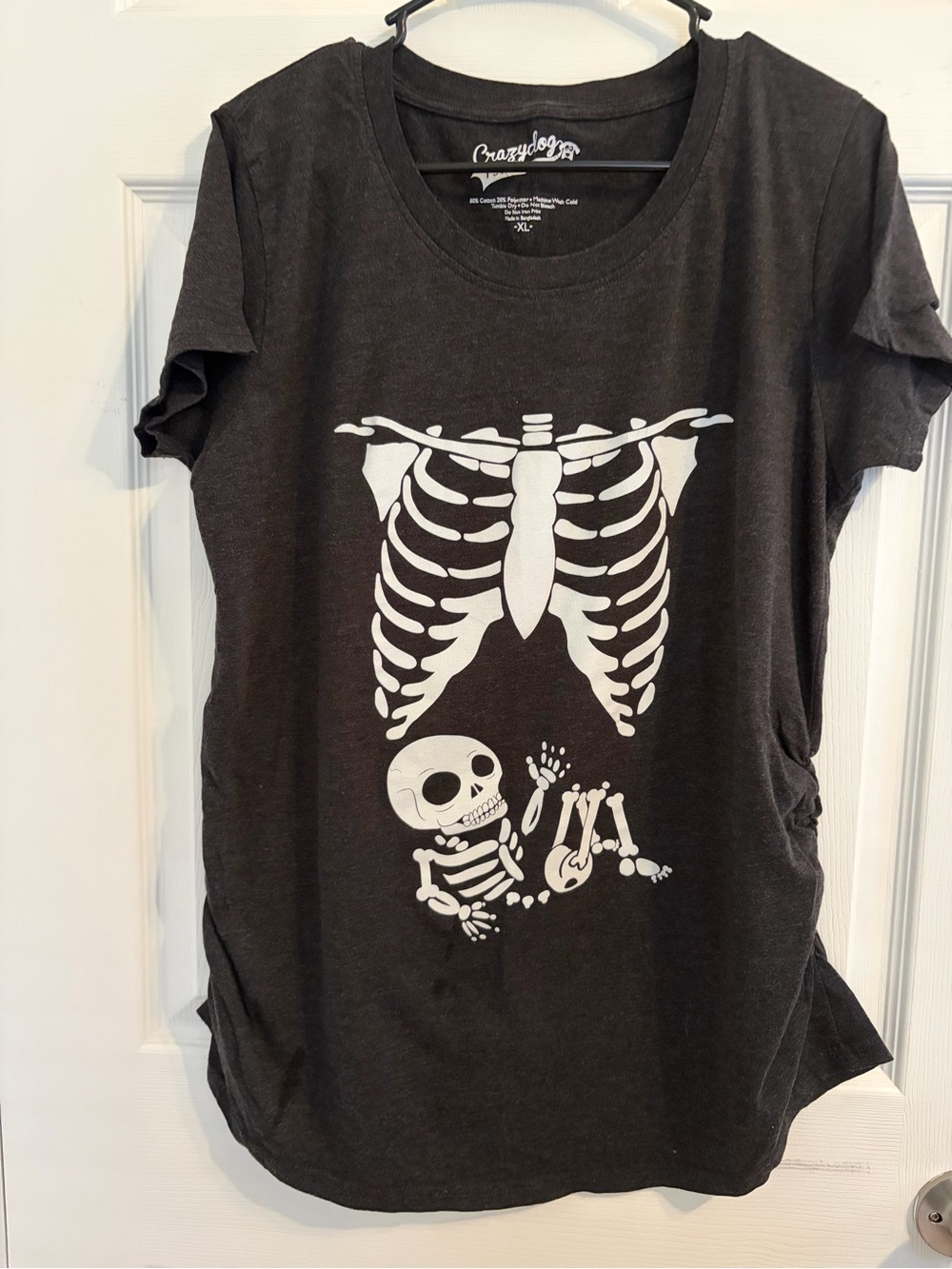 Crazy Dog T-Shirts Black Short Sleeve Maternity Skeleton Tee